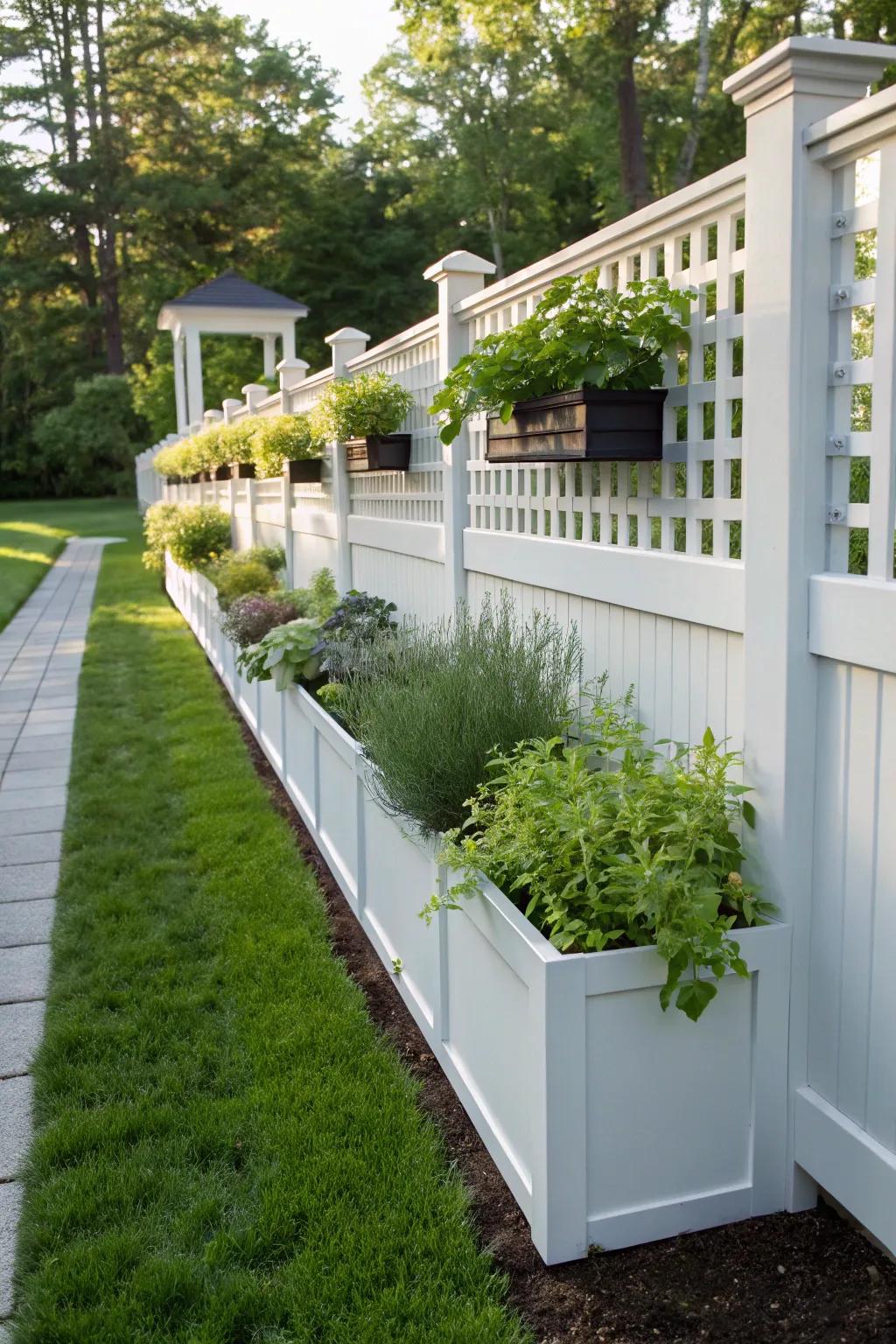 Elevate your outdoor space with a stylish vinyl trellis fence that offers both privacy and a touch of greenery.