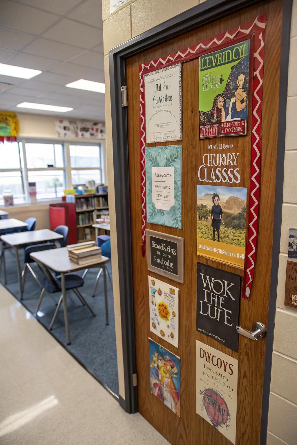 A classroom door celebrating literary classics, encouraging students to delve into great literature.