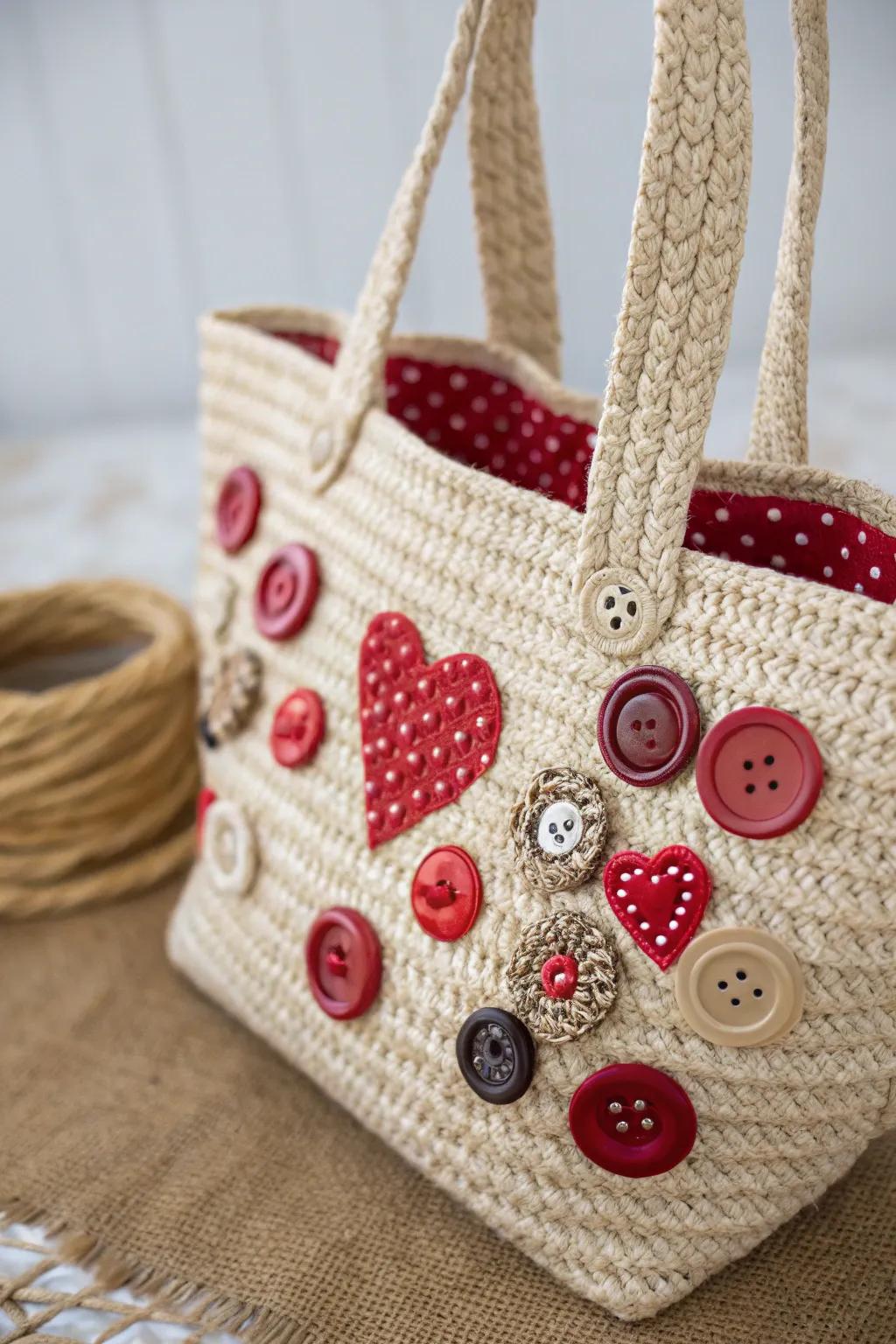 Add a pop of personality to Valentine's bags with charming button embellishments. Perfect for a touch of handcrafted elegance!