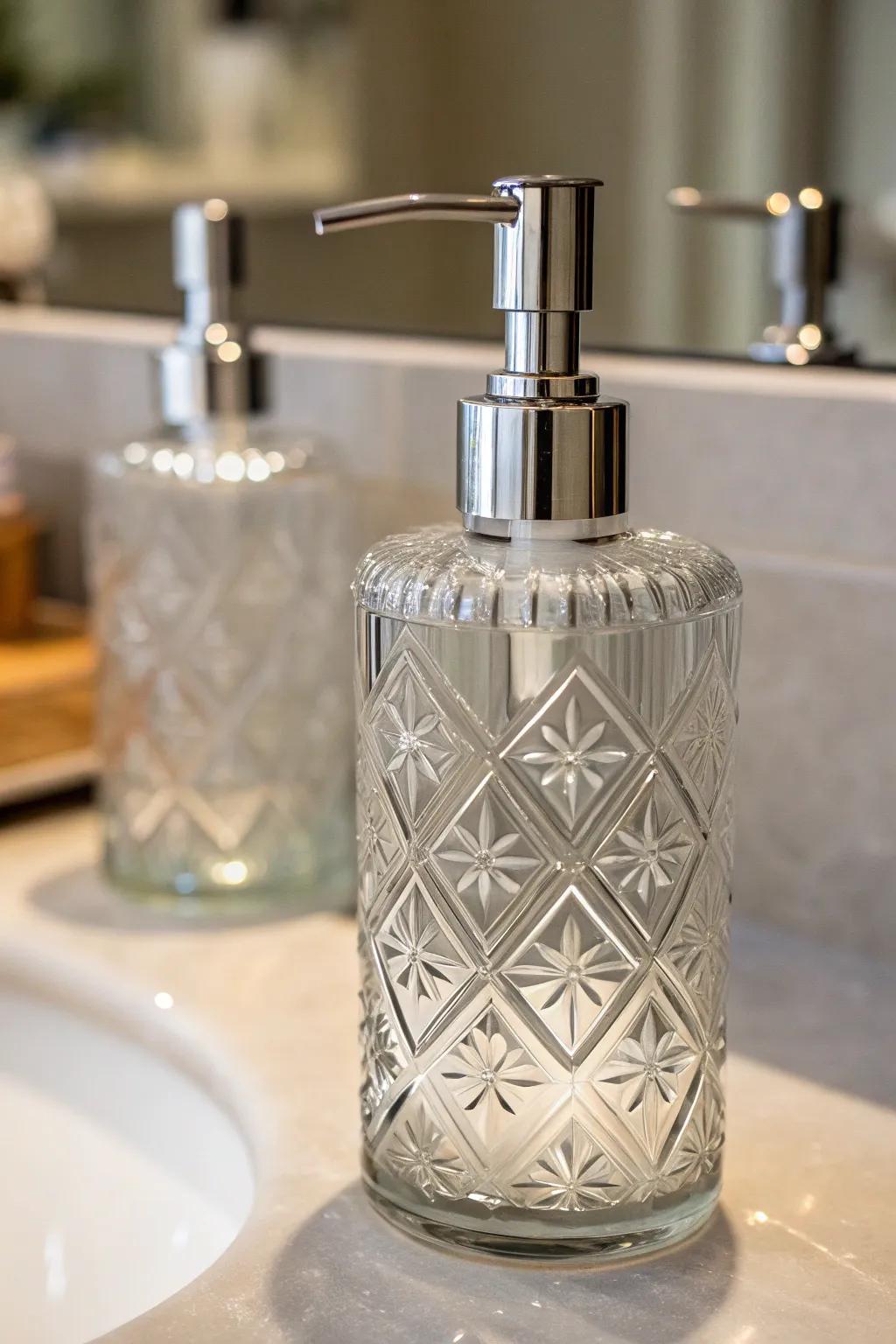 Elevate your bathroom decor with the luxury of etched glass accessories.