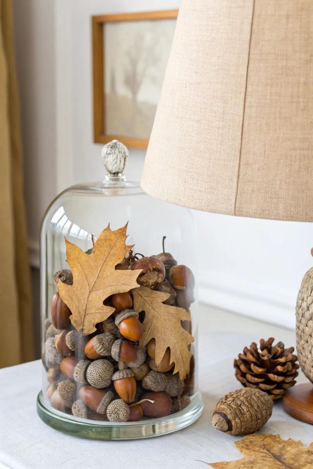 Embrace the warmth of autumn with this fillable lamp, showcasing nature's bounty in a minimalist and elegant design.