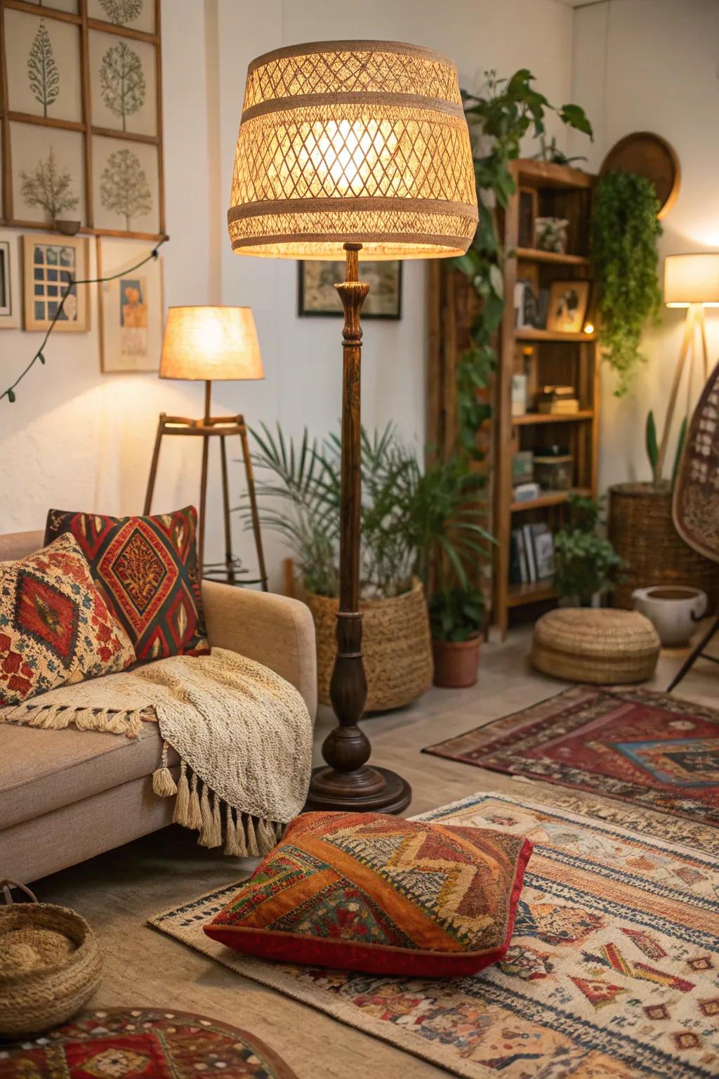 Create a relaxed, eclectic atmosphere with a bohemian-inspired floor lamp.