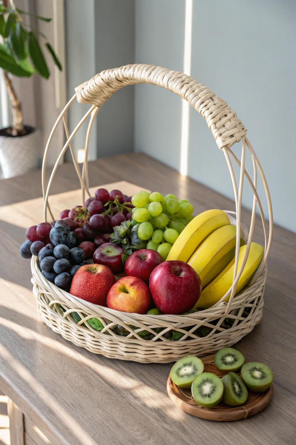 Elevate your decor with a fruit basket that’s a feast for the eyes and the taste buds!