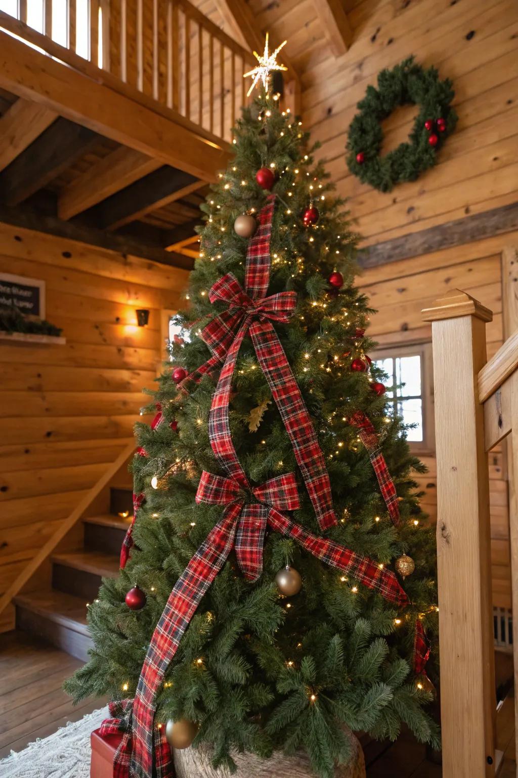 A bold buffalo plaid Christmas tree that adds rustic charm to the holidays.