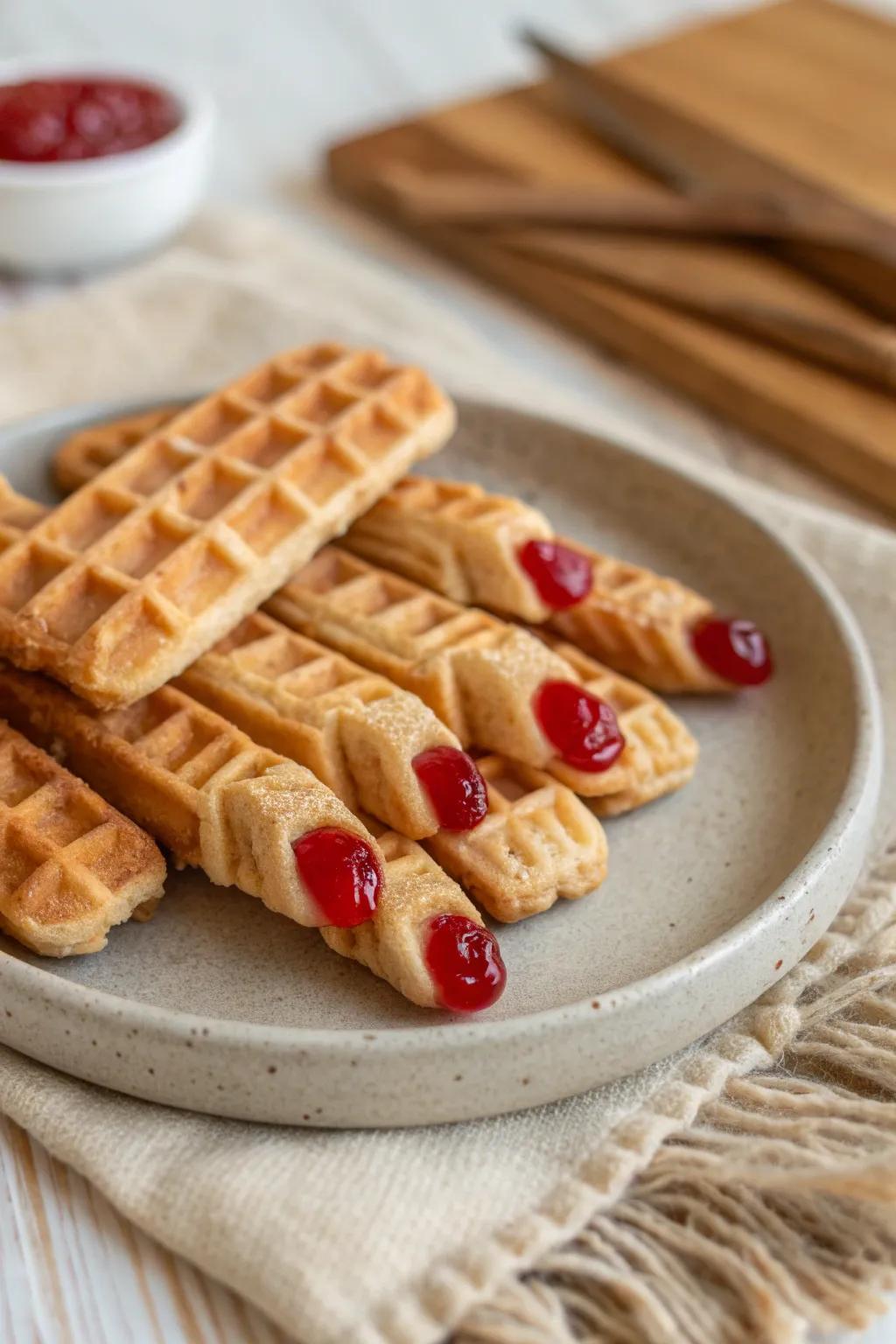 Start your Halloween with a spooky twist: Deliciously gory zombie finger waffles!
