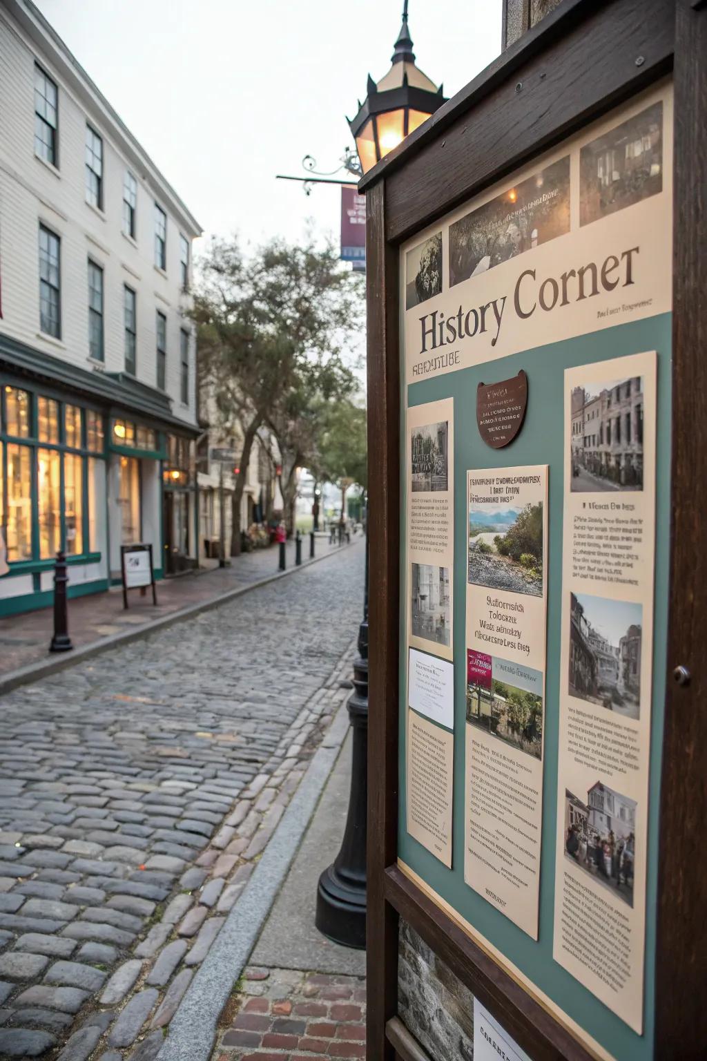 A history corner on the bulletin board connecting residents with their shared past.