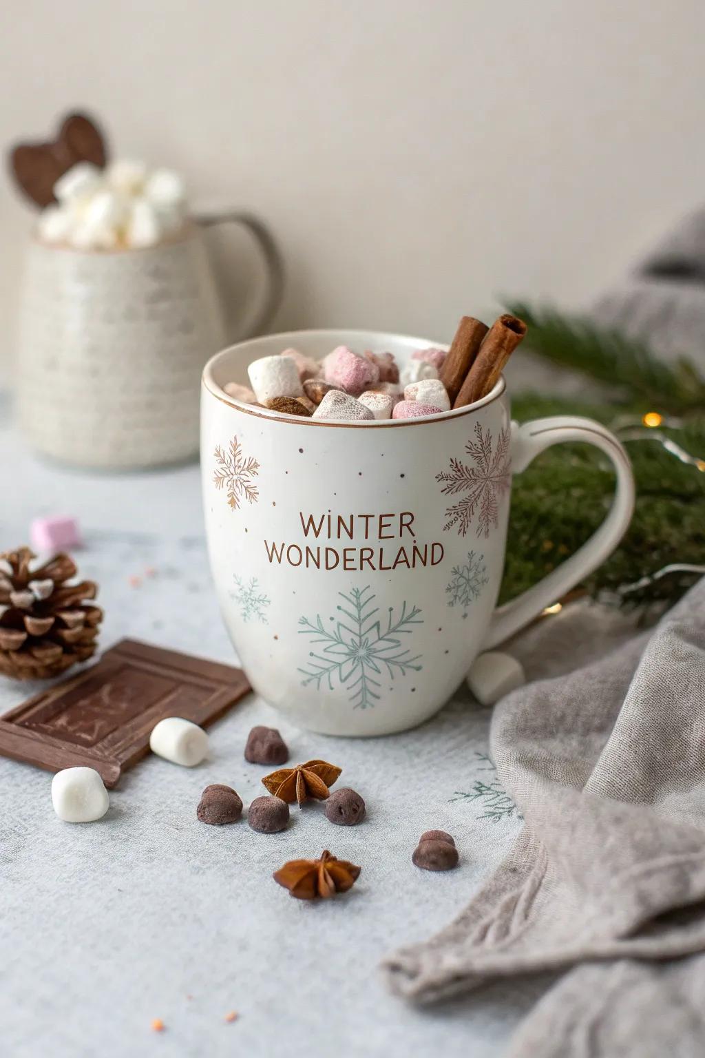 Gift magic with a 'Winter Wonderland' cocoa mug, where simplicity meets festive delight!