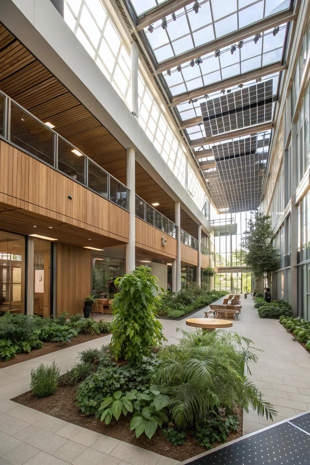 Sustainable design practices enhance this eco-conscious atrium.