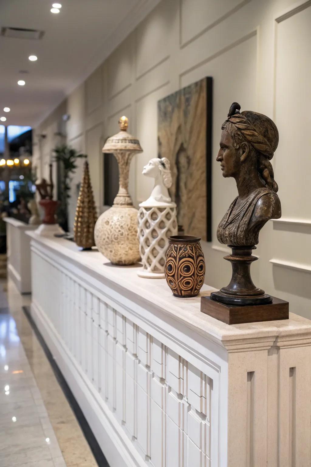Engage visitors with surprising sculptural pieces on your ledge.