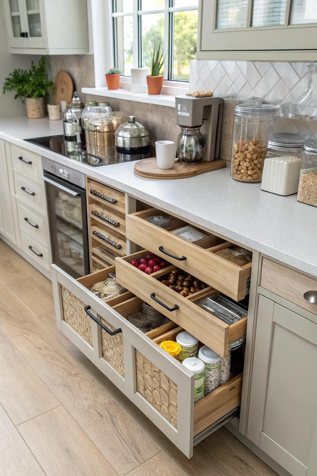 An integrated storage solution enhancing kitchen functionality.