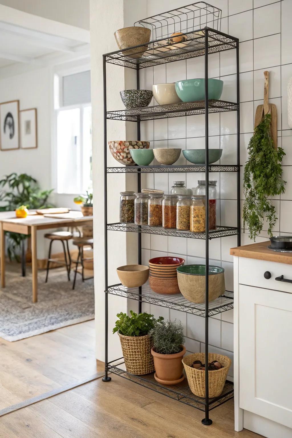 Transform your space with dual-purpose wire shelving that seamlessly blends functionality with minimalist elegance.