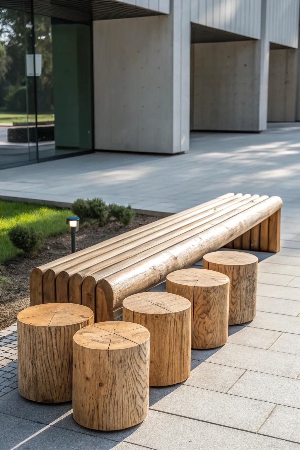 Transform your space with this customizable modular log bench, perfect for any occasion.