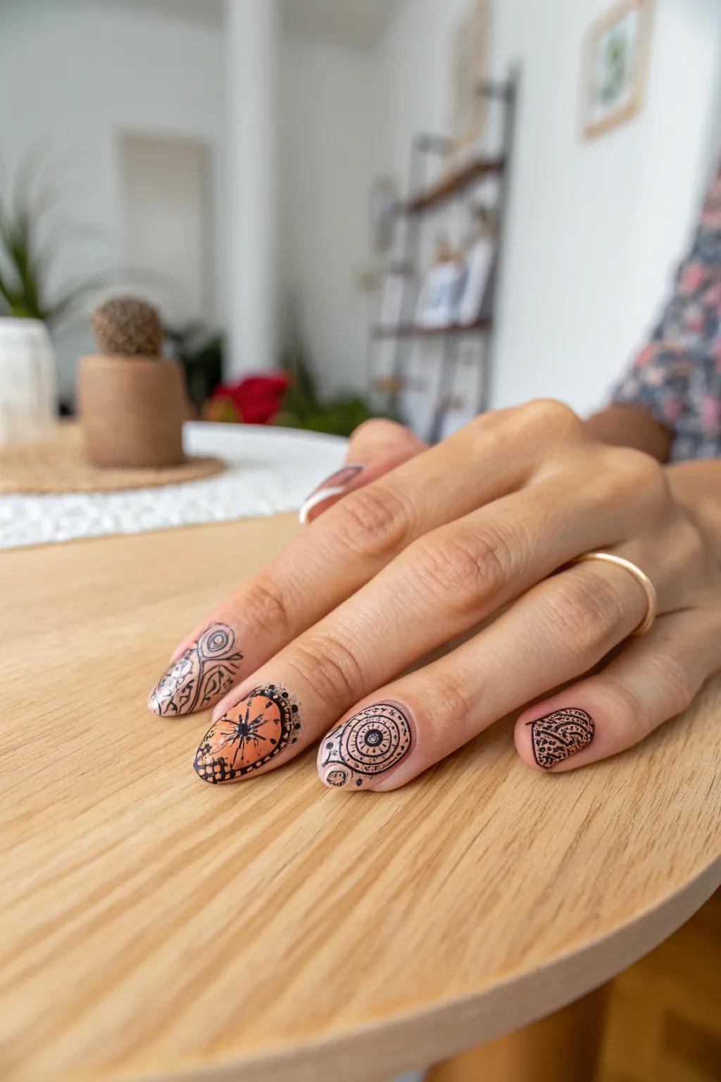 Embrace global elegance with mandala-inspired nail art—where culture meets creativity.