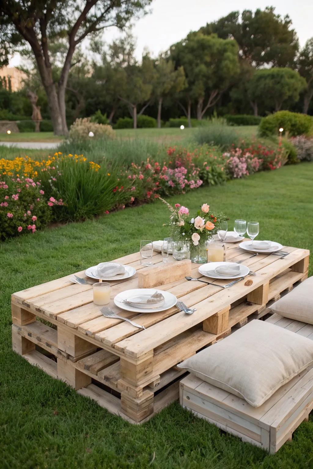 Gather around this stylish pallet picnic table for unforgettable outdoor meals.