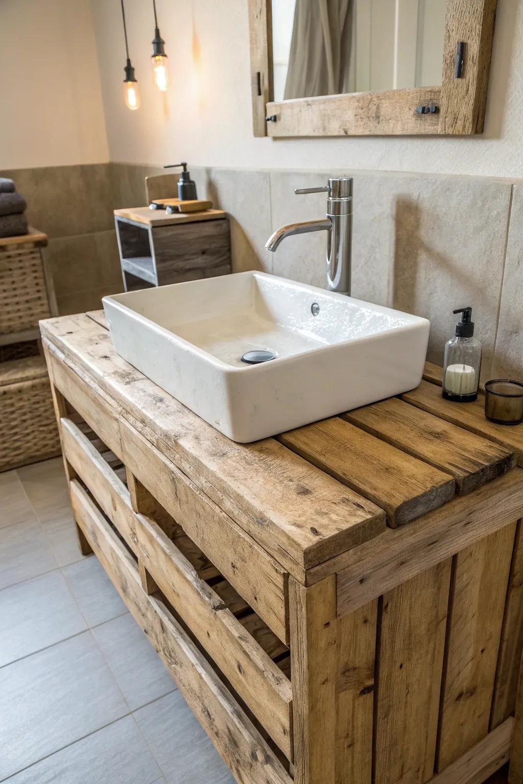 Transform simplicity into style with a handcrafted pallet sink.
