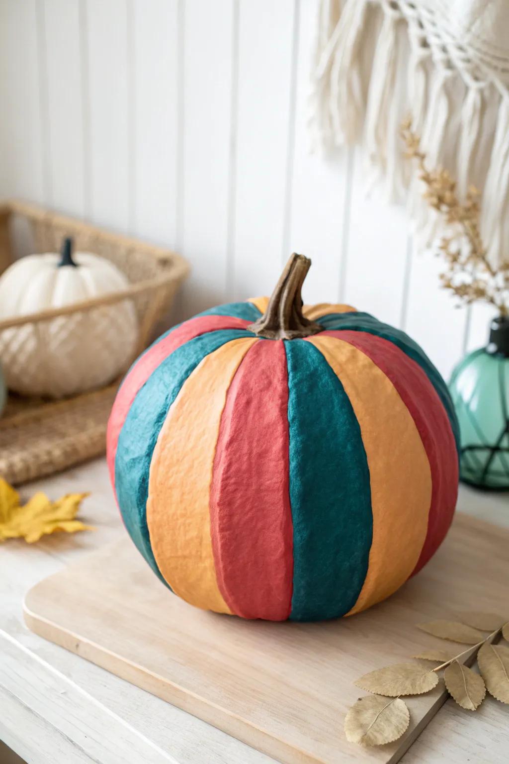 Elevate your autumn decor with these stunning color-block paper mache pumpkins, perfect for a stylish minimalist touch.