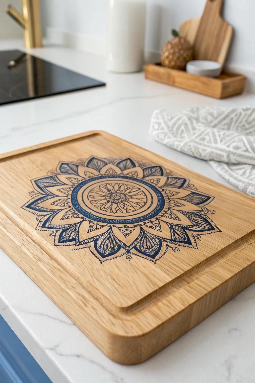 Elevate your kitchen with a touch of artistry and zen. Discover the beauty of mandala-engraved cutting boards.