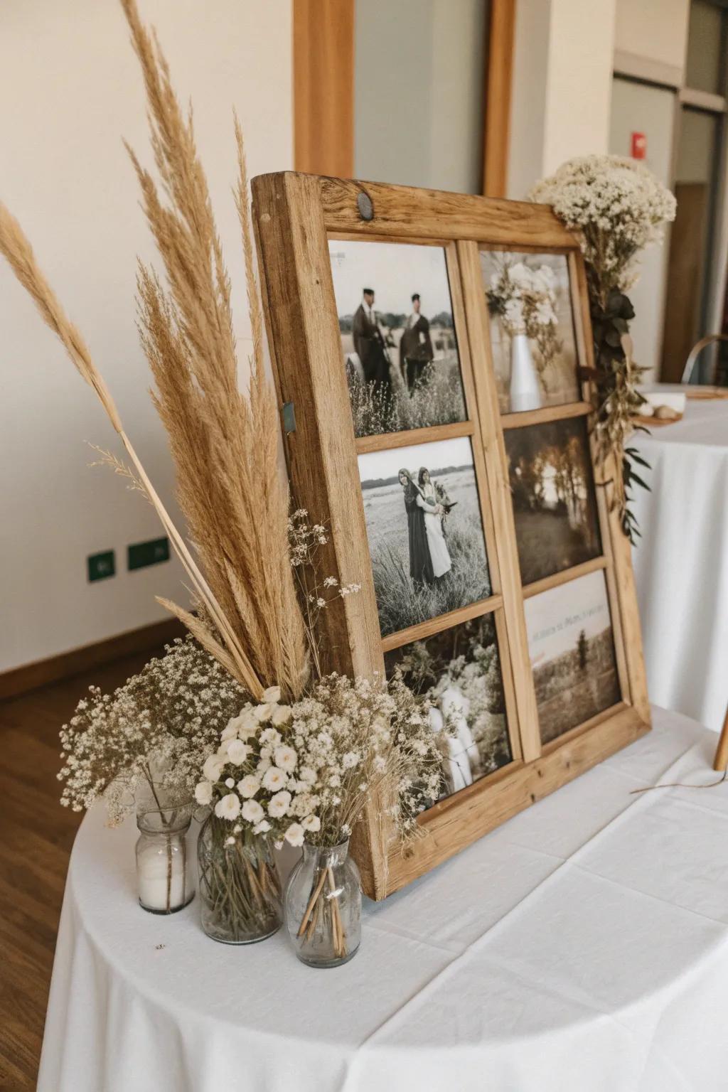 Create a timeless story with a themed photo collage centerpiece, where every picture tells a chapter of your special day.