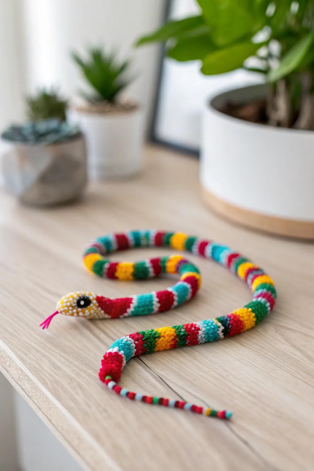 Craft your own whimsical world with these vibrant beaded snakes!