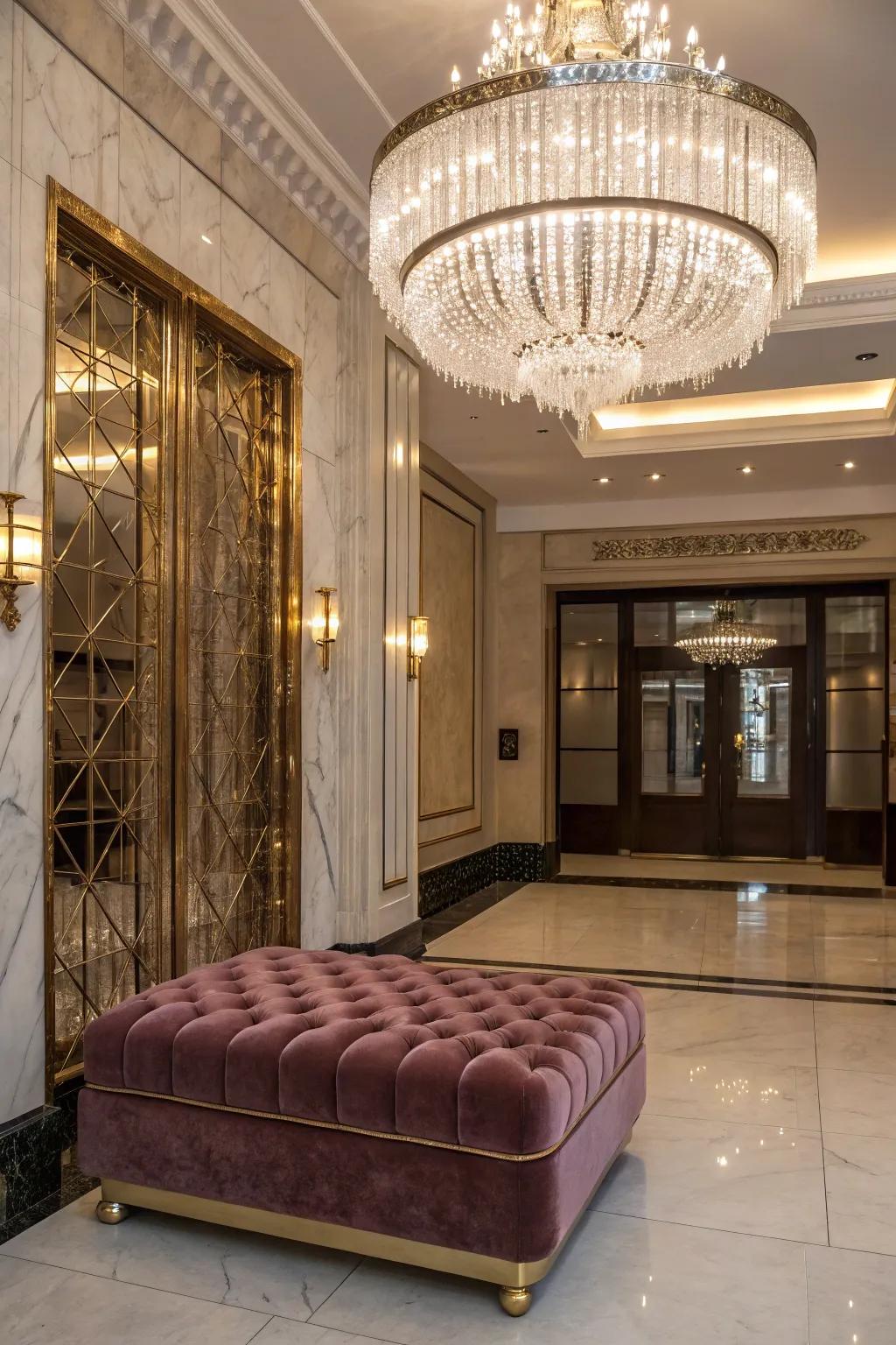 Luxurious elements add elegance and sophistication to the entryway.
