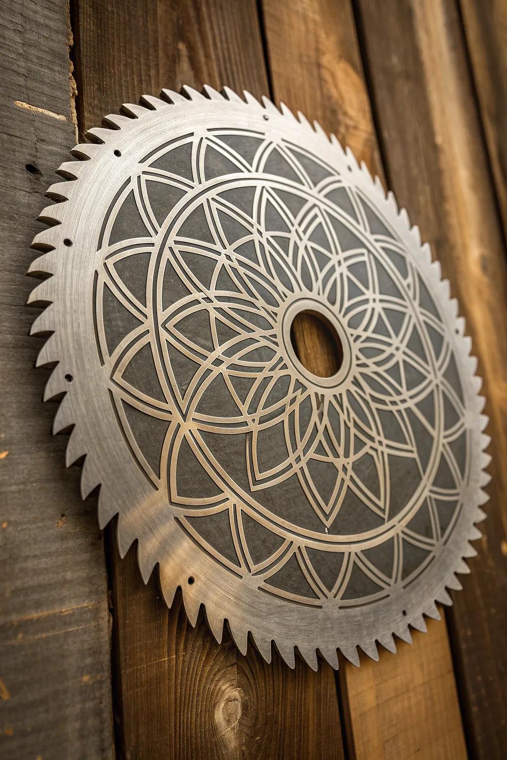 Transform your space with the bold elegance of geometric saw blade art.