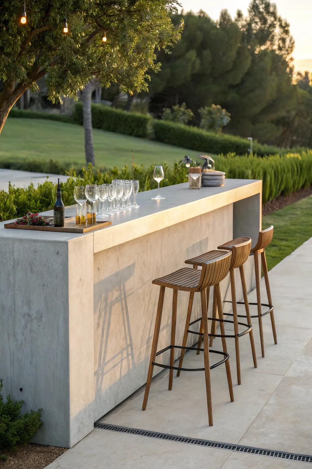 Transform your patio into the ultimate gathering spot with a chic DIY concrete bar.