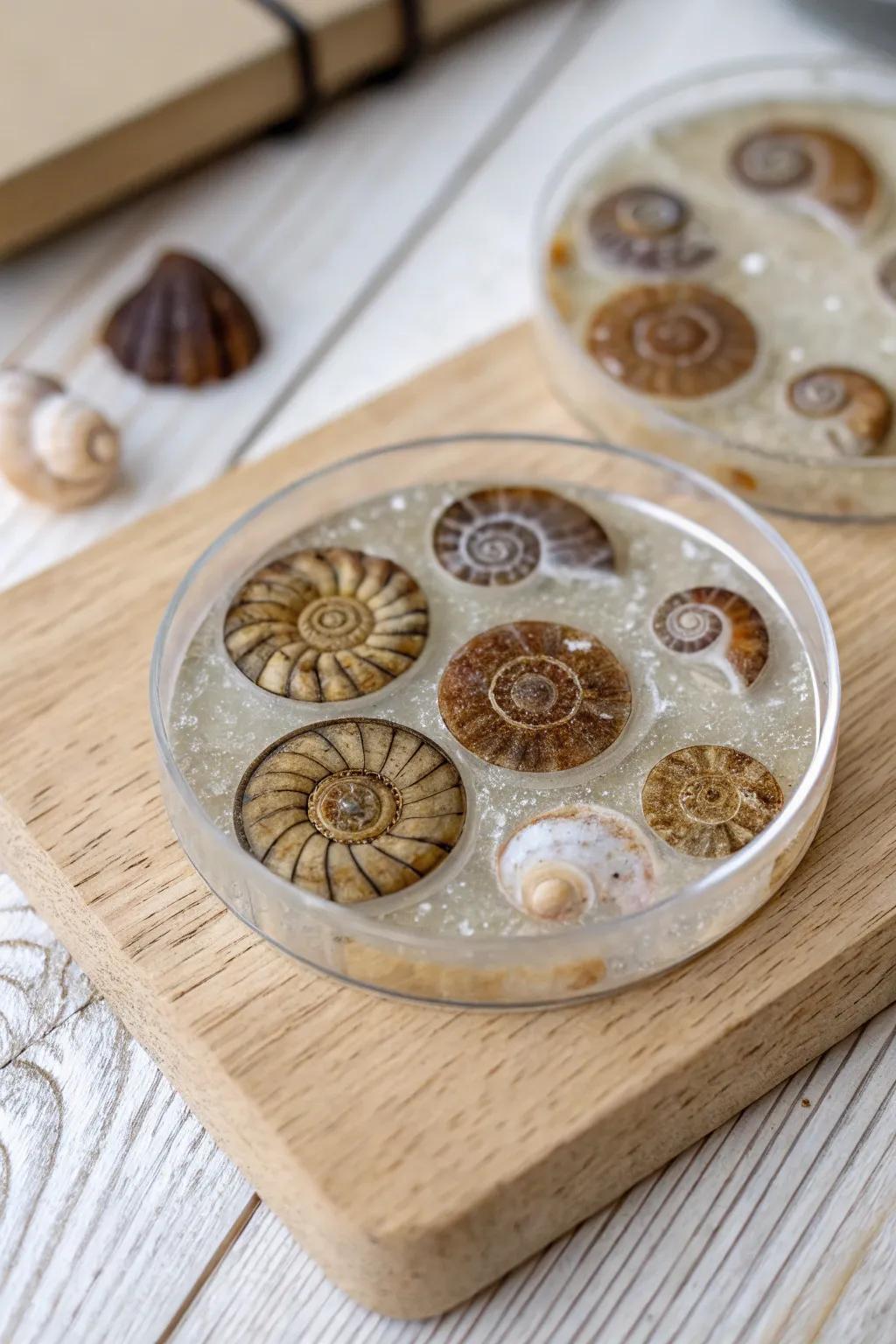 Elevate your table decor with these stunning snail shell coasters, where nature meets craftsmanship for a touch of minimalist elegance.