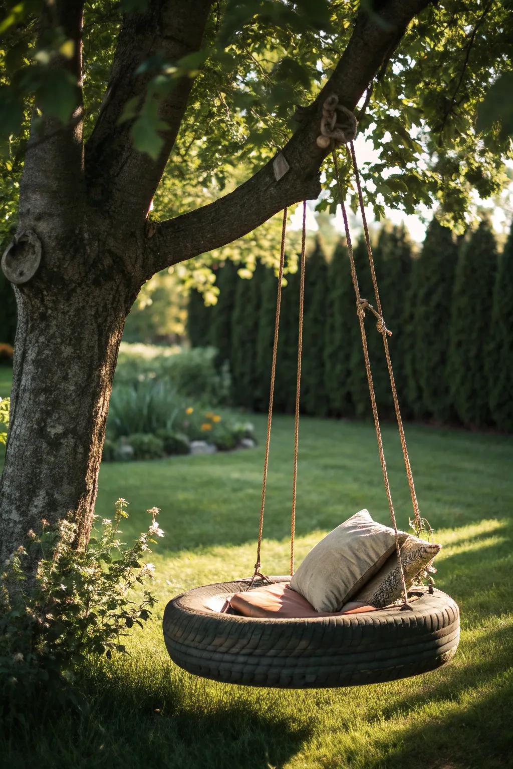 Find your perfect afternoon escape with this hammock-style tire swing.