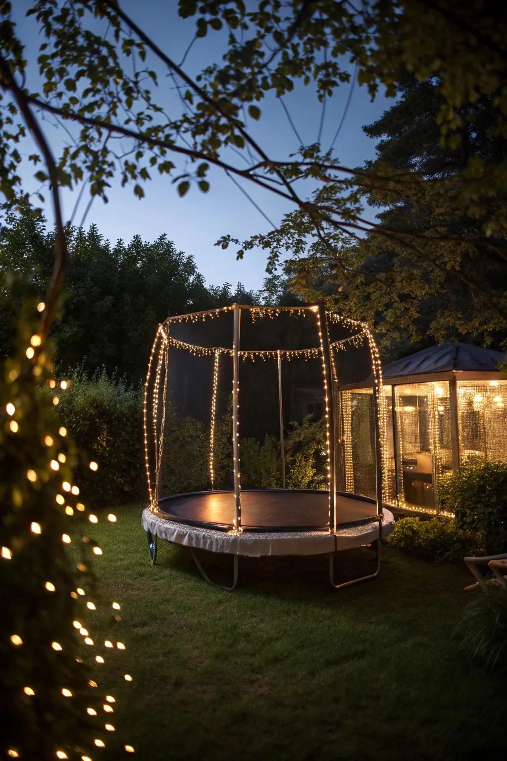 Transform your backyard with this magical light-up trampoline frame feature.