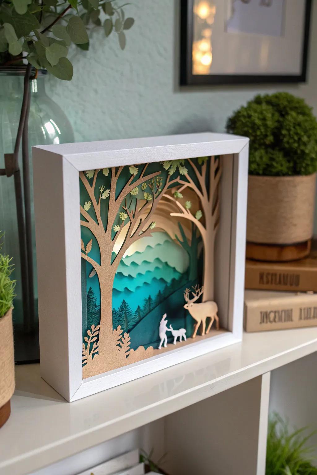 Step into an enchanting paper forest with this DIY shadow box, perfect for adding a touch of whimsy and craftsmanship to your space.
