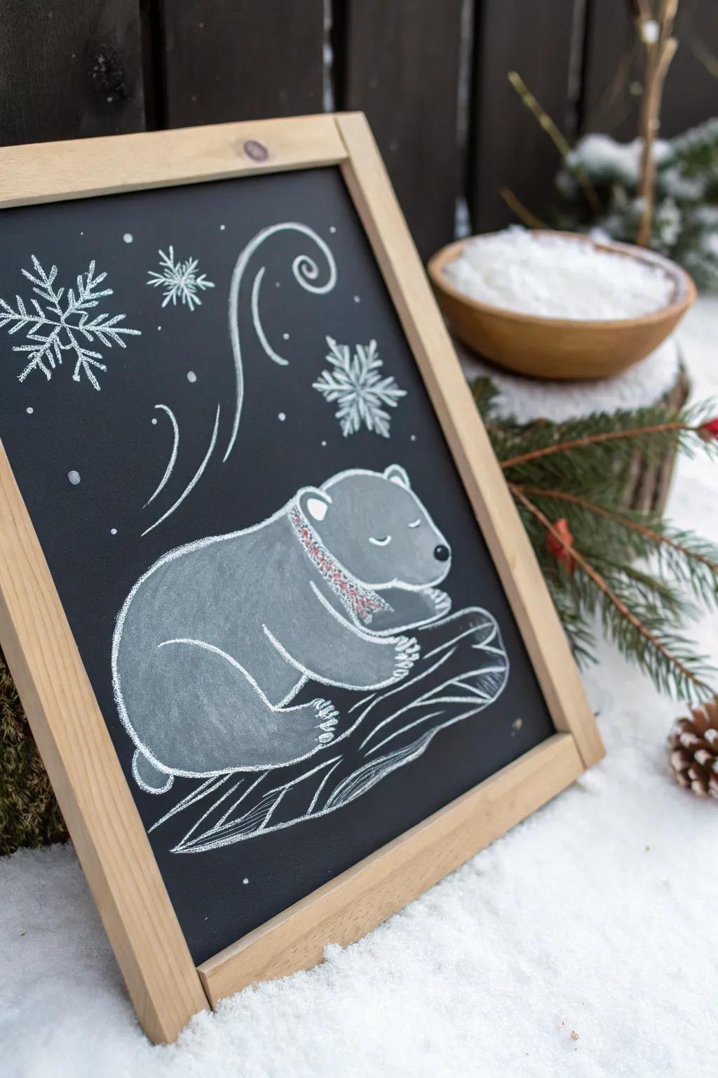 Embrace the serene charm of winter with this delightful polar bear chalkboard art — a cozy touch of whimsy for your minimalist space.