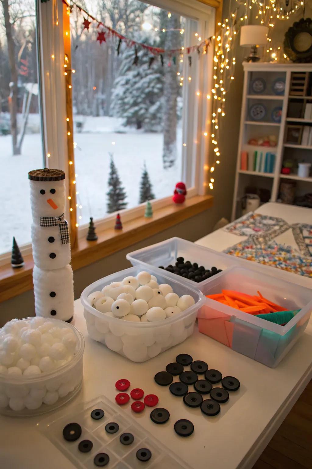 Engage guests with a fun snowman craft station.
