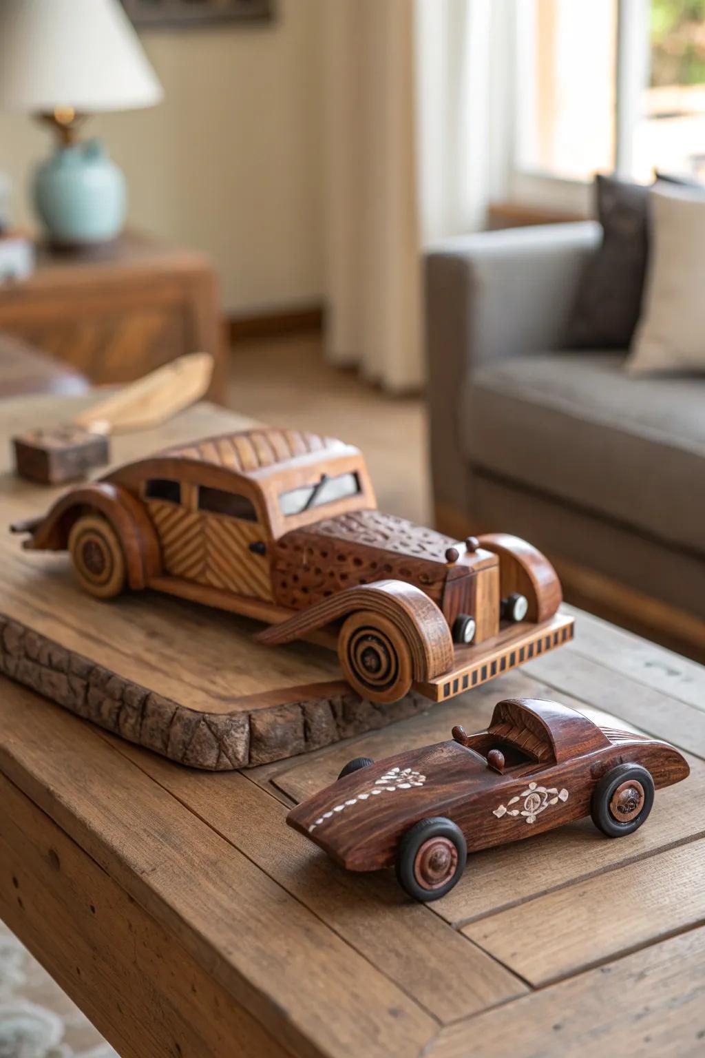 Engraved Elegance: Timeless wooden toy cars that captivate and cherish.