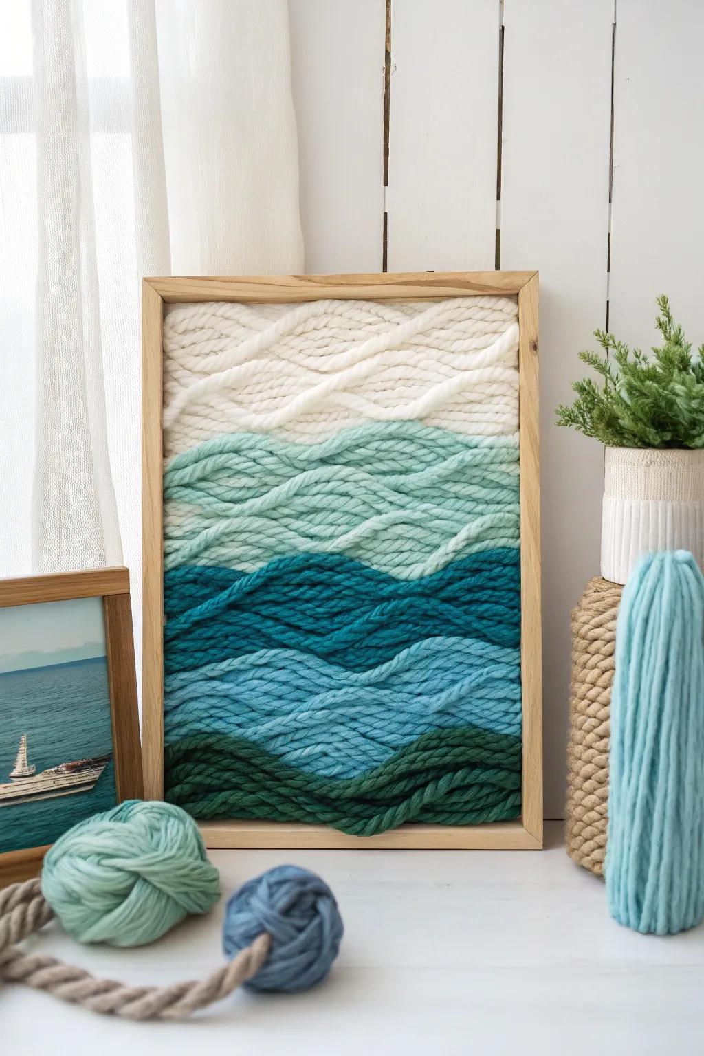 Dive into serenity with this stunning yarn seascape, where craftsmanship meets simplicity.