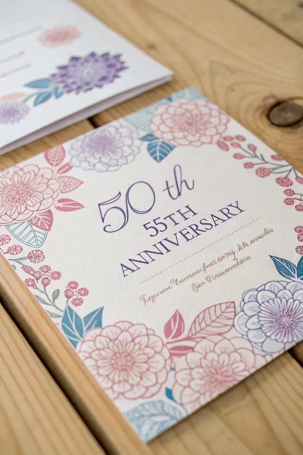 Embrace timeless romance with floral-designed anniversary invitations.