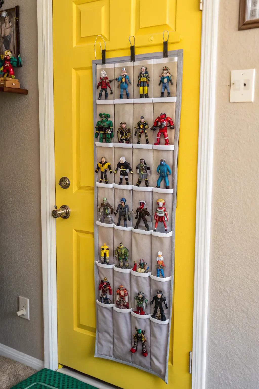 Use a shoe organizer to display action figures creatively.