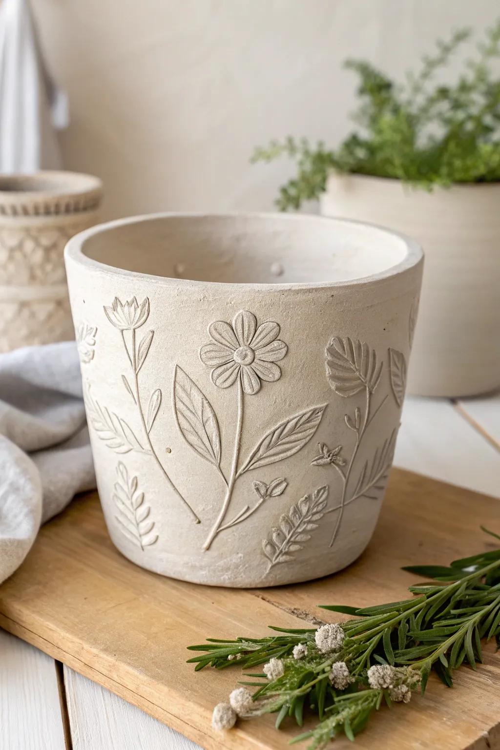 Capture nature's artistry with every delicate imprint on your handcrafted clay pots.