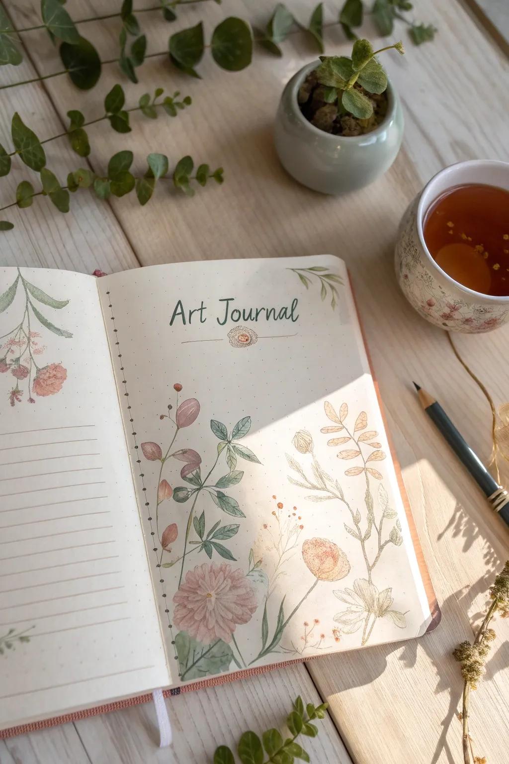 Reflect on the beauty of words paired with delicate art in your journal journey.