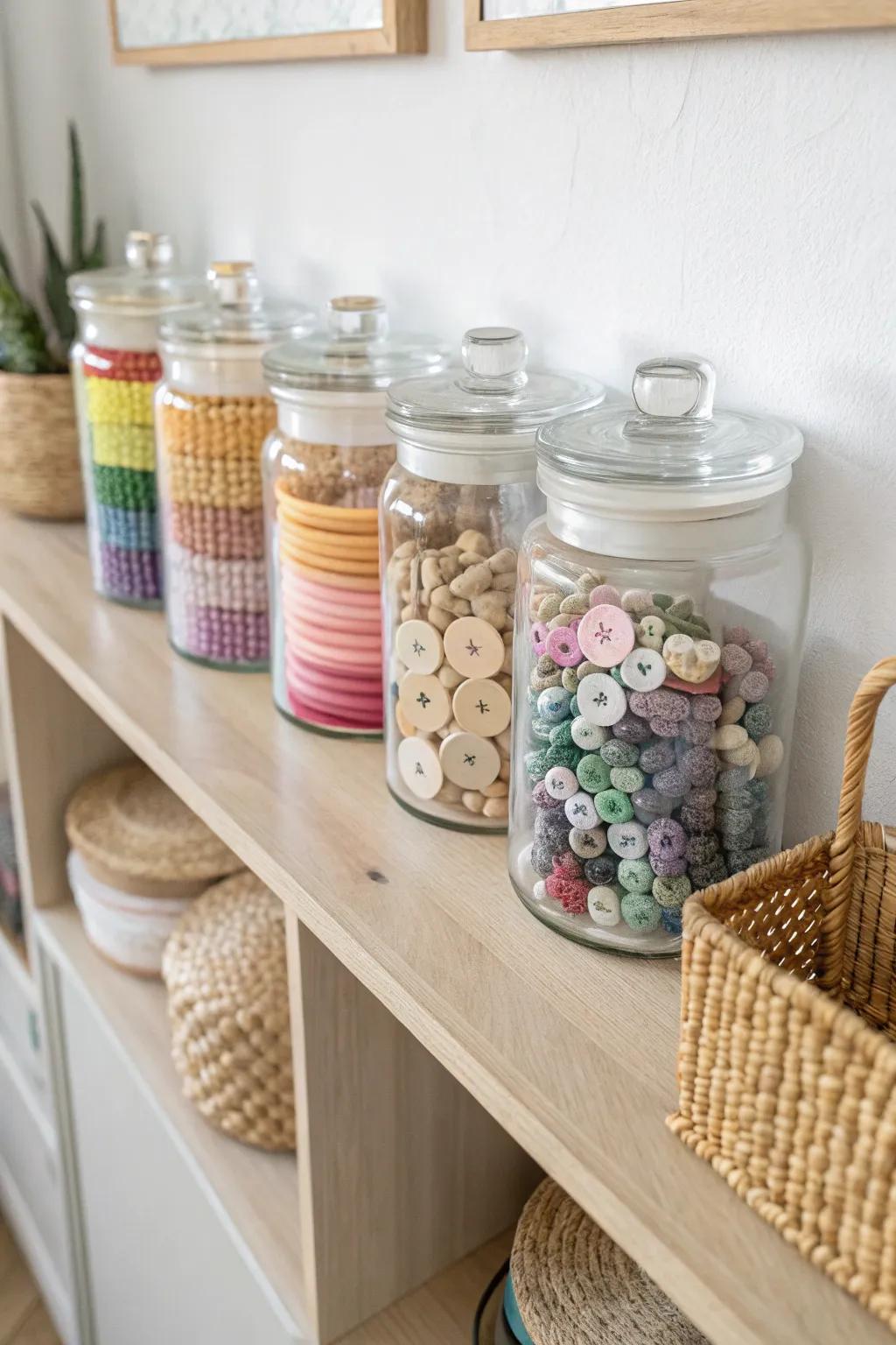 Discover the art of organization with a rainbow of craft supplies, beautifully sorted and ready to inspire your creativity!
