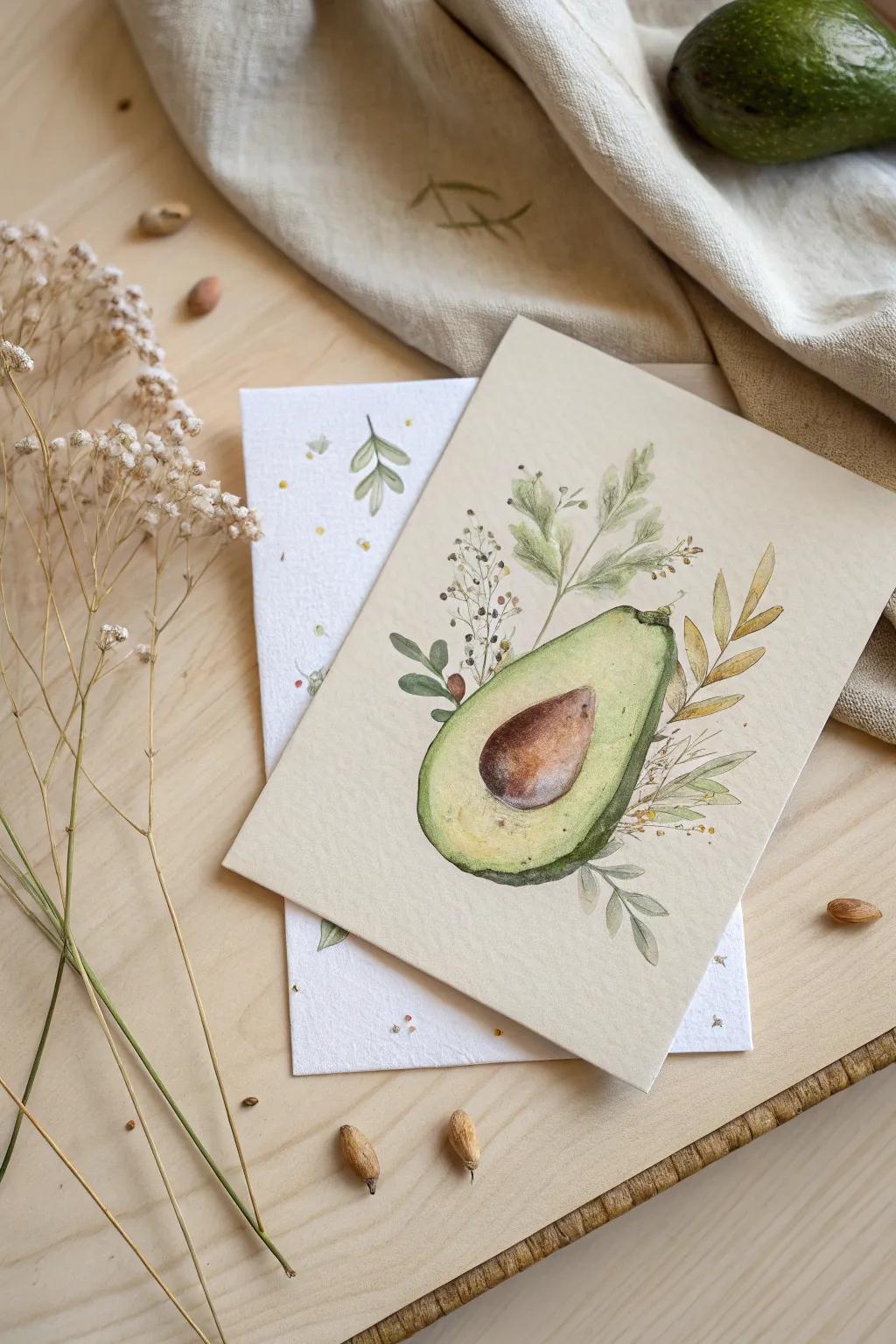 Add a touch of whimsy to any occasion with these charming avocado greeting cards.