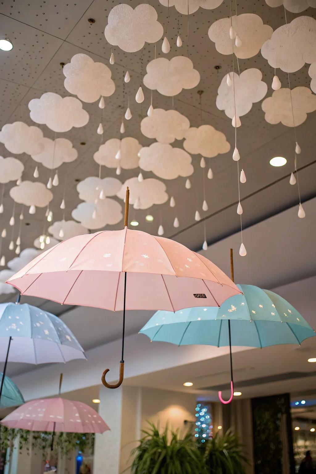 Bring the outdoors in with rain and cloud-themed decor.