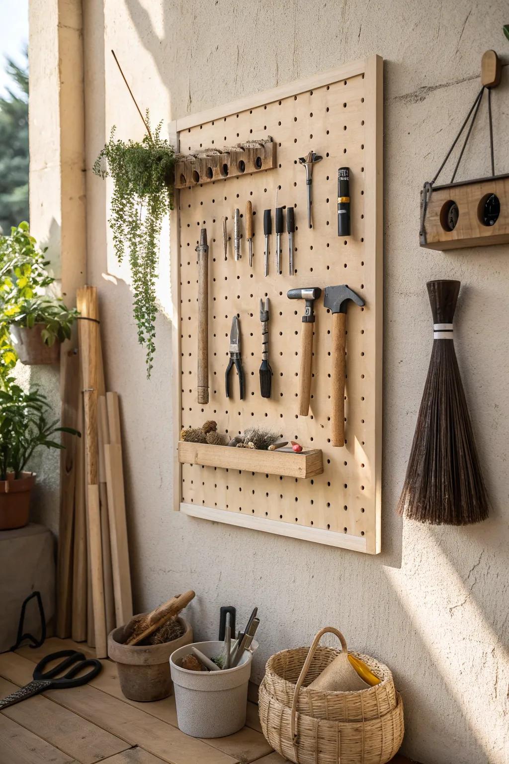Transform your DIY space with pegboard perfection—where simplicity meets functionality in a beautifully organized display.