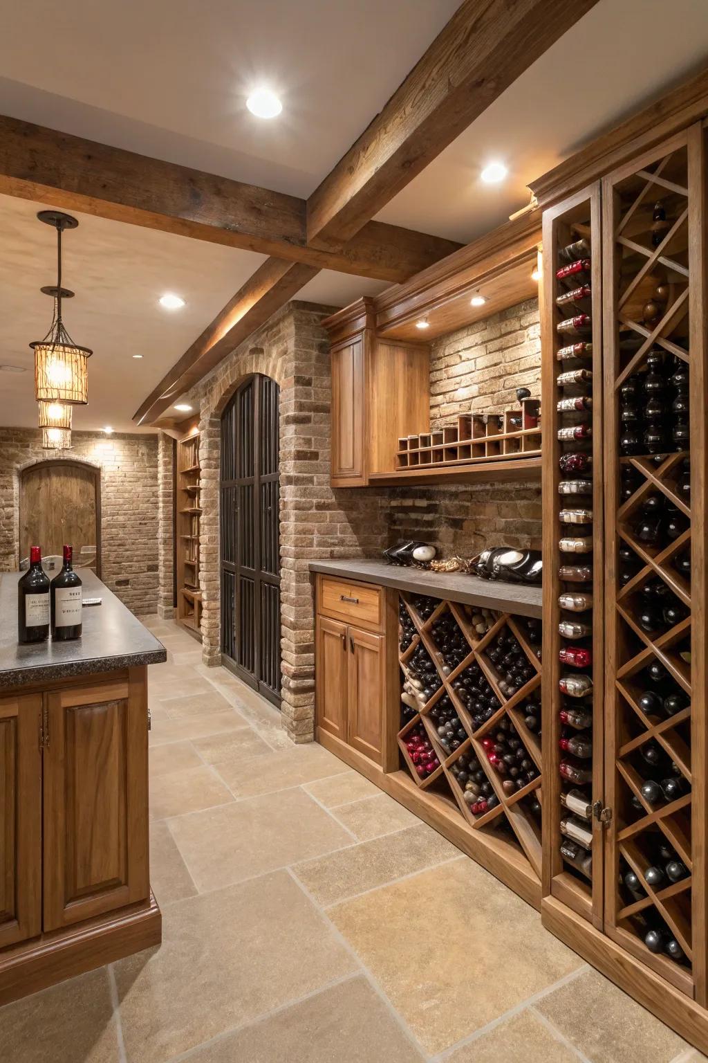Show off your wine collection with a stylish basement island rack.