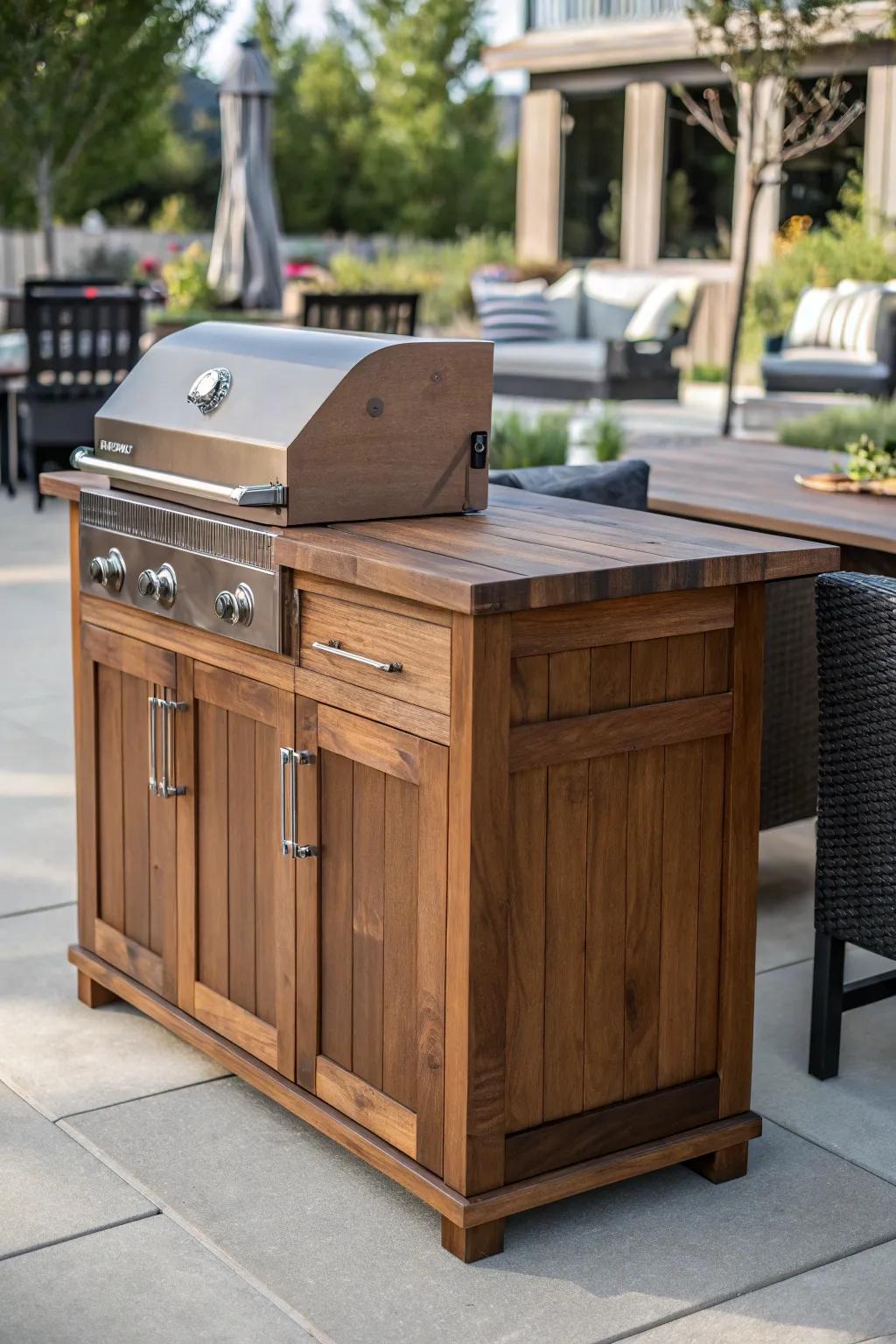 Elevate your outdoor space with elegant wooden cabinetry—where style meets function in perfect harmony.