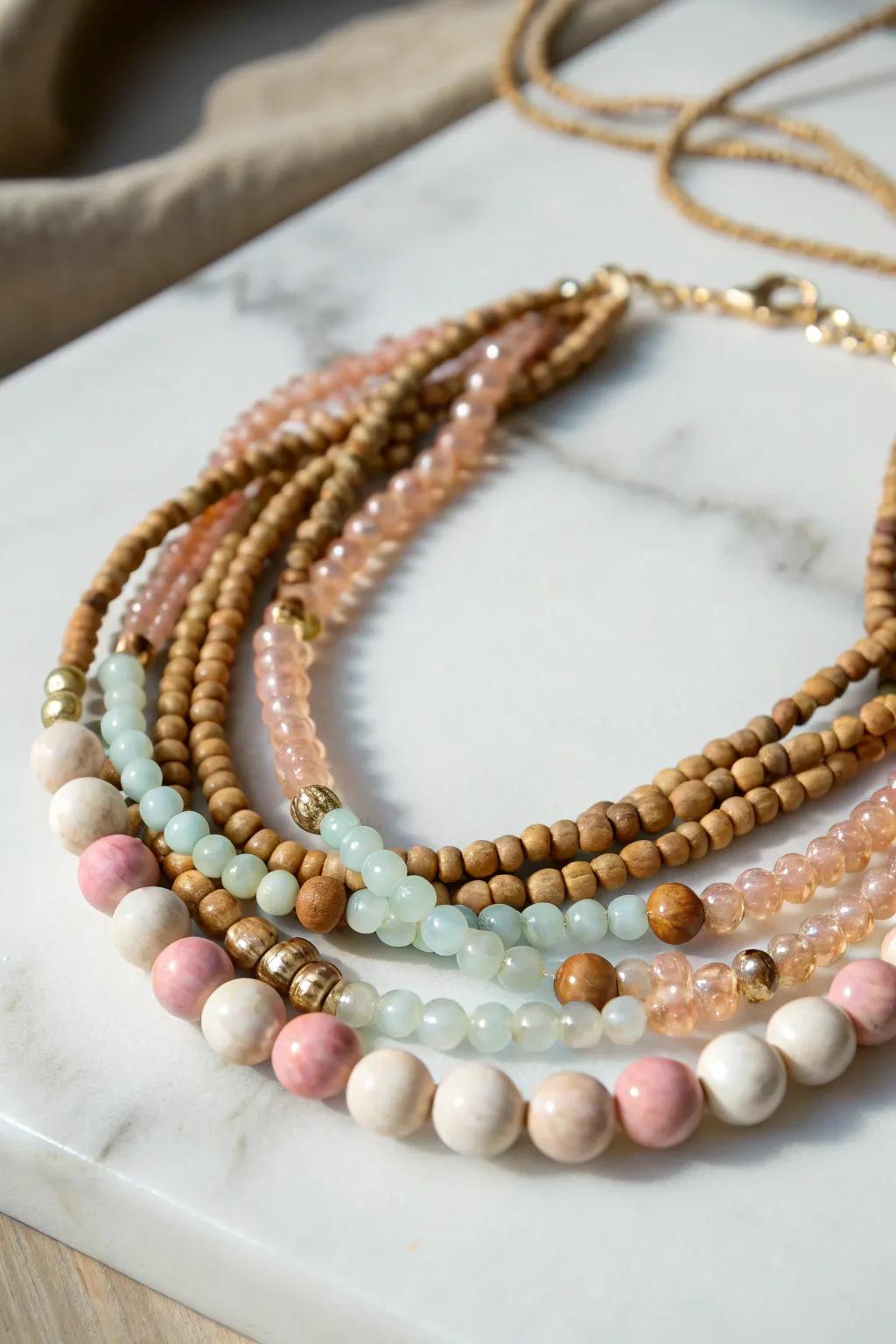 Embrace elegance with layers: Discover the art of multi-strand bead necklaces.