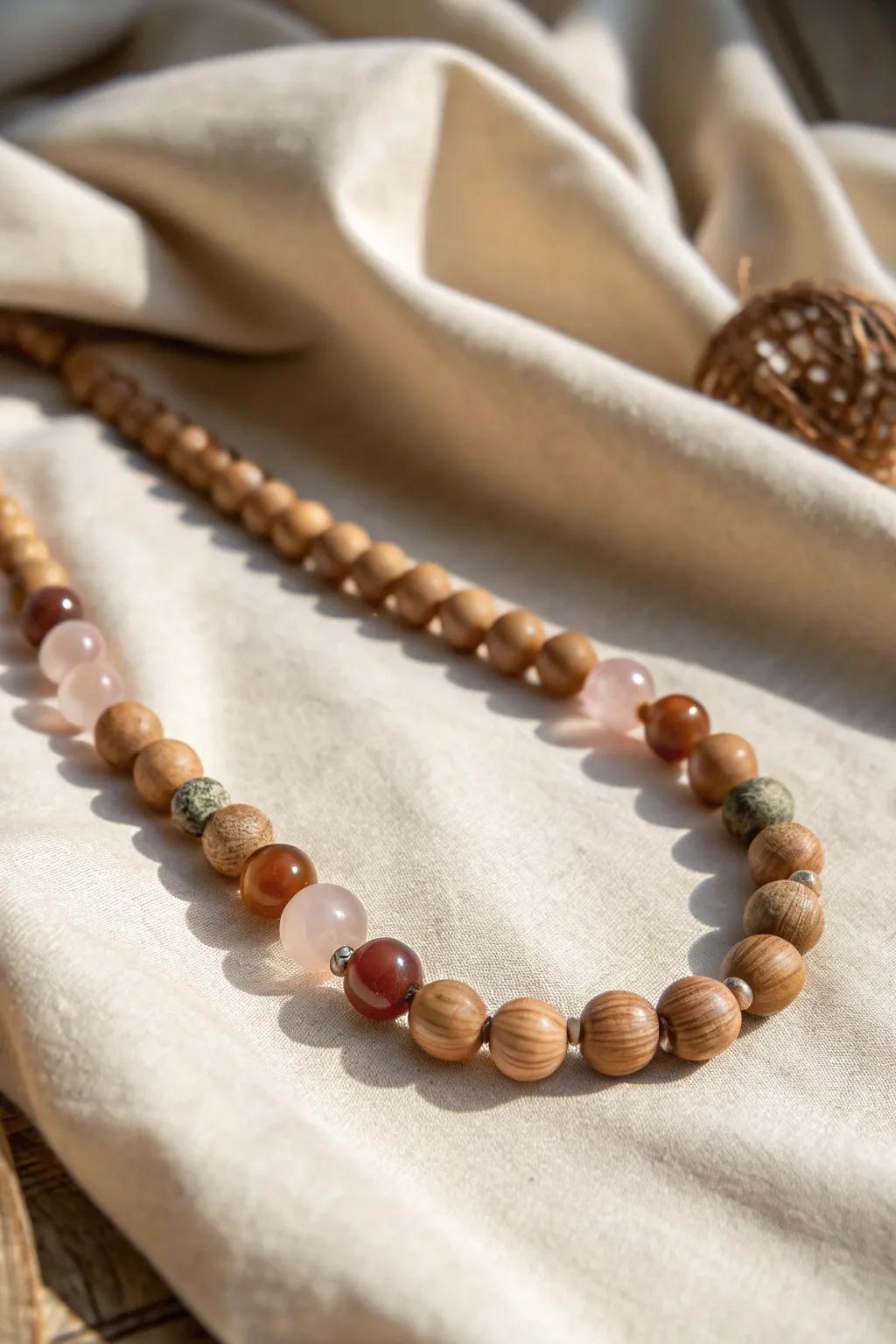Embrace the earthy elegance of nature's gems with this minimalist beaded necklace.