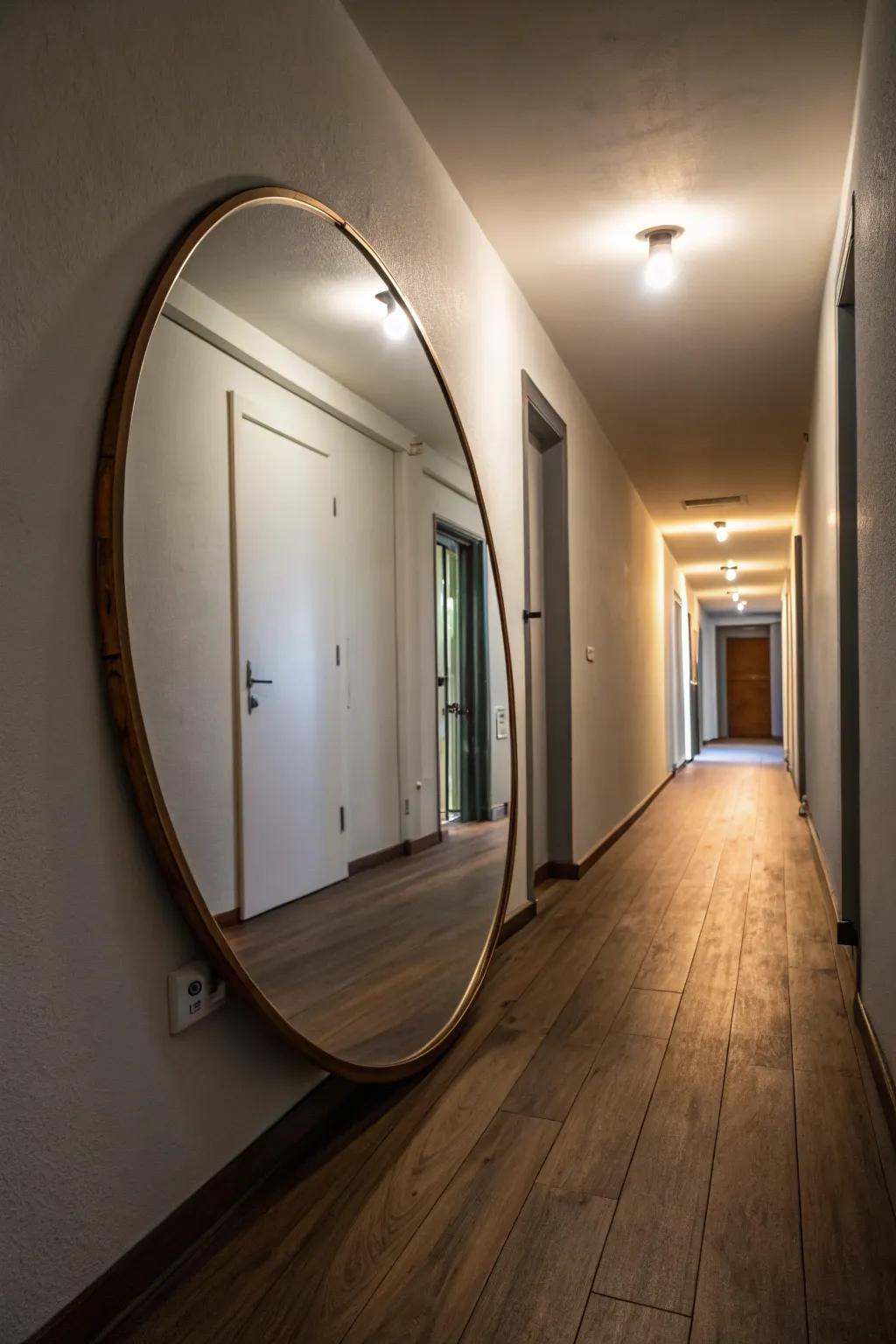 A statement mirror adds depth and light to a narrow hallway.