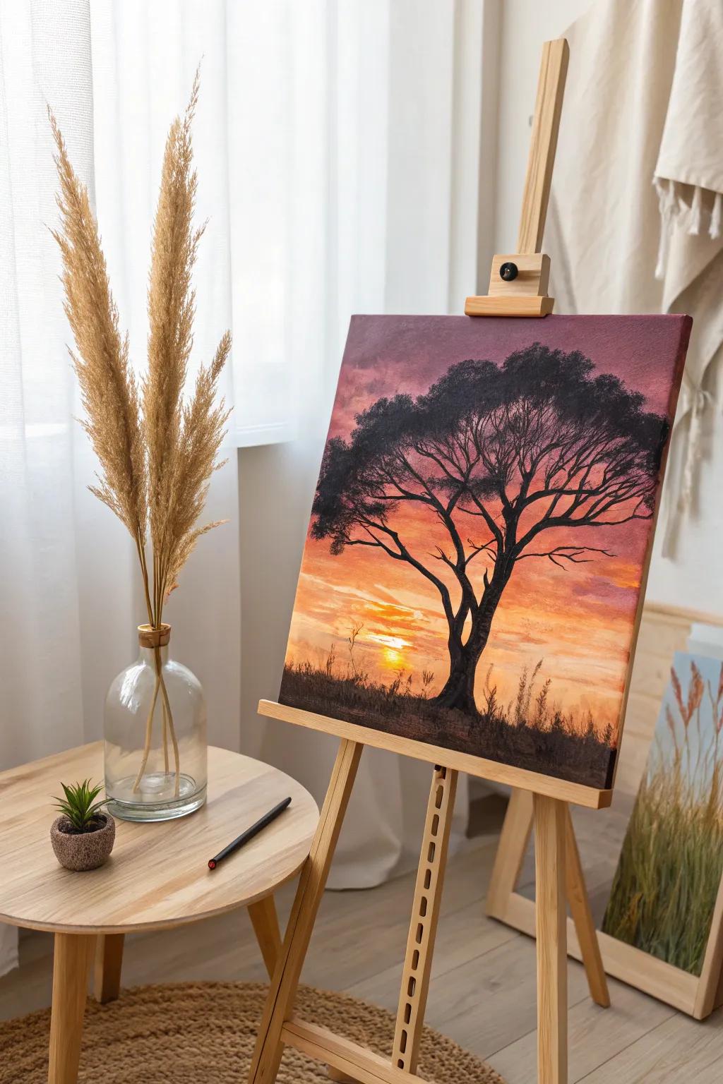 Embrace nature's calm with a sunset on canvas. Perfect for your paint and sip inspiration!