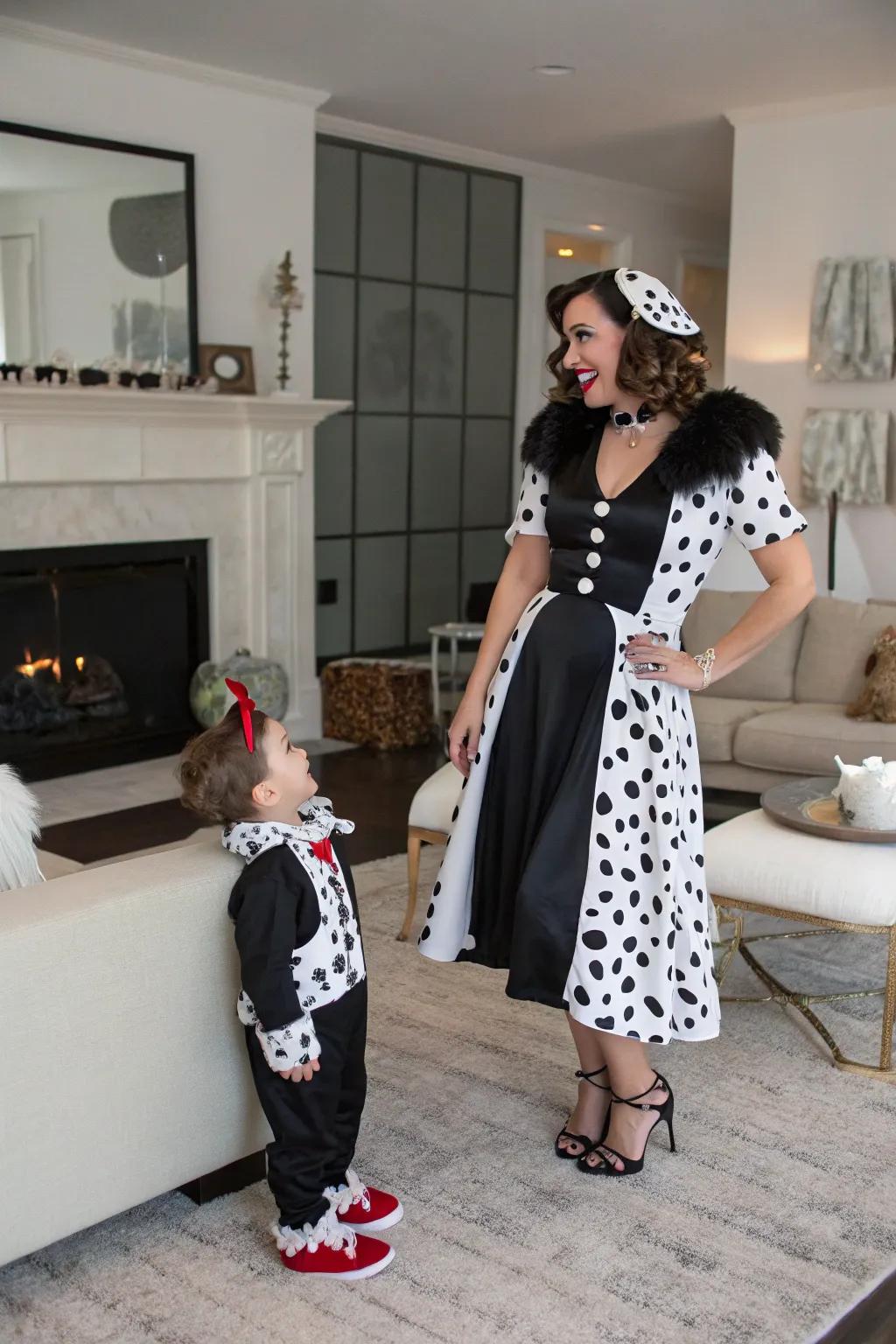 Glamour and cuteness combined with Cruella de Vil and her Dalmatian.