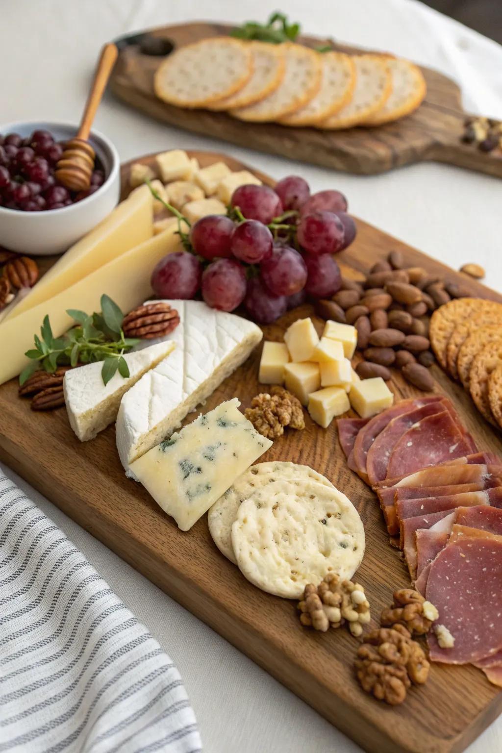 An elegant cheese and charcuterie board, adding a touch of class to your party.